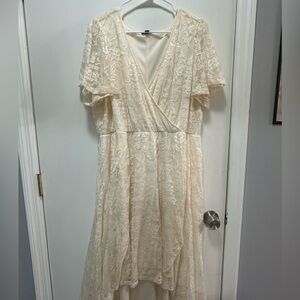 Elegant Cream Lace Faux Wrap Dress